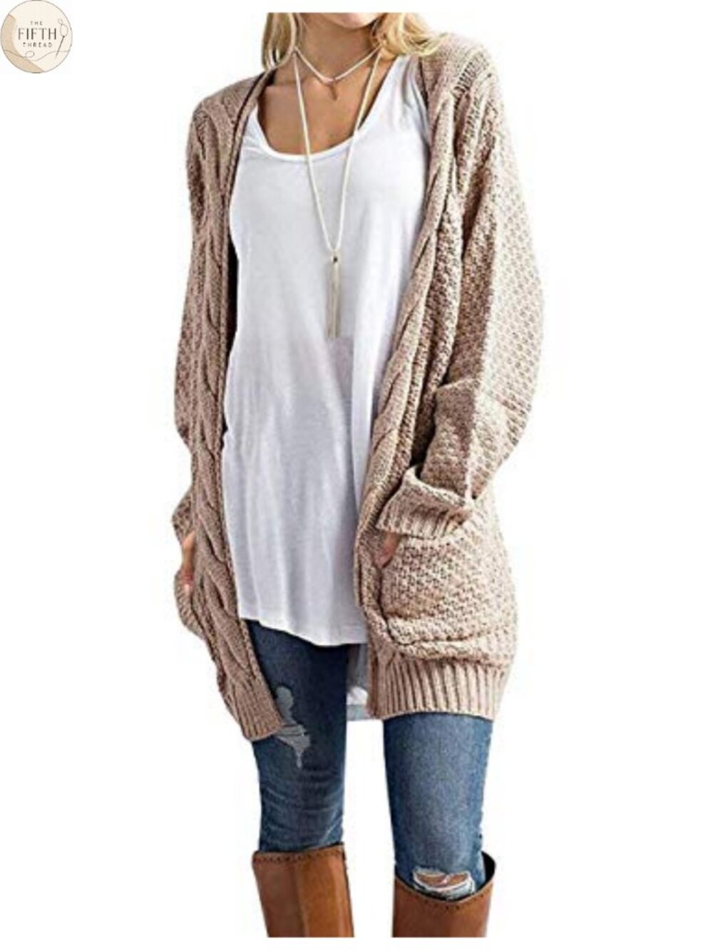 Long Sleeve Cable Knit Cardigan Sweater with Pockets Oversized
